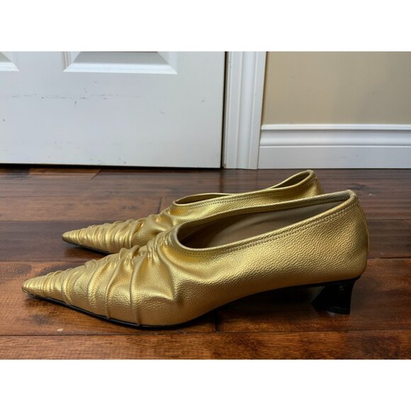 Stella McCartney Gold Elsa Ruched Pointed Toe Kitten Heel Pumps Heels, Size 41 - Picture 5 of 7